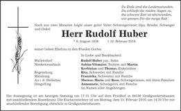 Traueranzeige Rudolf Huber