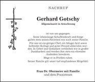 Traueranzeige Gerhard Gotschy