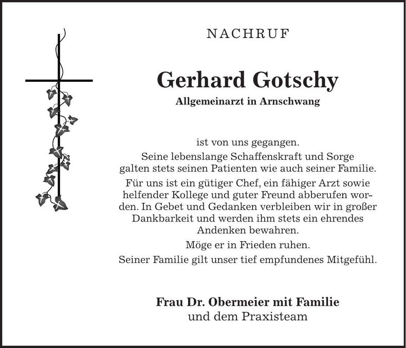 Traueranzeige Gerhard Gotschy