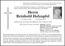 Traueranzeige Reinhold Holzapfel