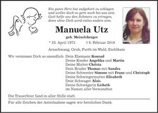 Traueranzeige Manuela Utz