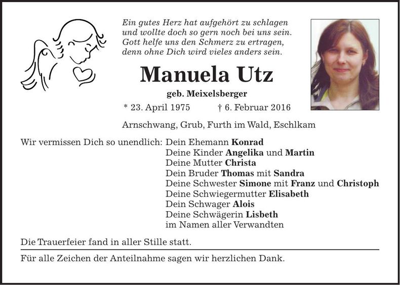Traueranzeige Manuela Utz