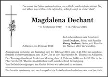 Traueranzeige Magdalena Dechant