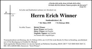 Traueranzeige Erich Winner