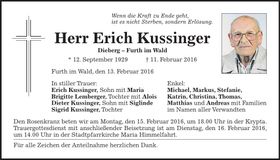 Traueranzeige Erich Kussinger
