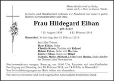 Traueranzeige Hildegard Eiban