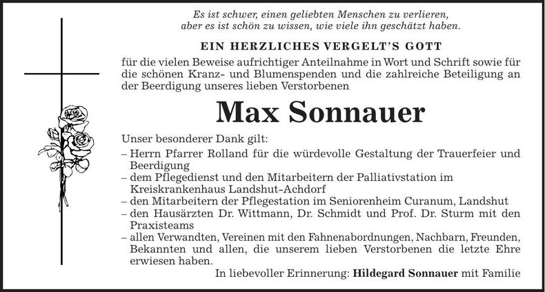 Traueranzeige Max Sonnauer