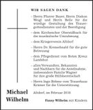 Traueranzeige Michael Wilhelm