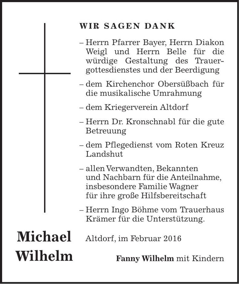 Traueranzeige Michael Wilhelm