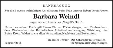 Traueranzeige Barbara Weindl
