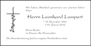 Traueranzeige Leonhard Lampert