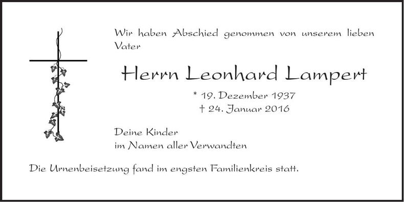 Traueranzeige Leonhard Lampert