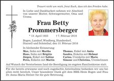 Traueranzeige Betty Prommersberger