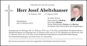 Traueranzeige Josef Abeltshauser