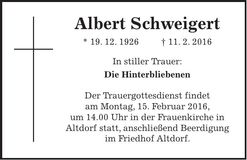 Traueranzeige Albert Schweigert