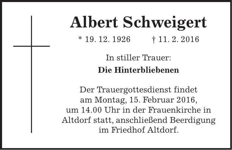 Traueranzeige Albert Schweigert