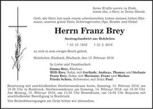 Traueranzeige Franz Brey