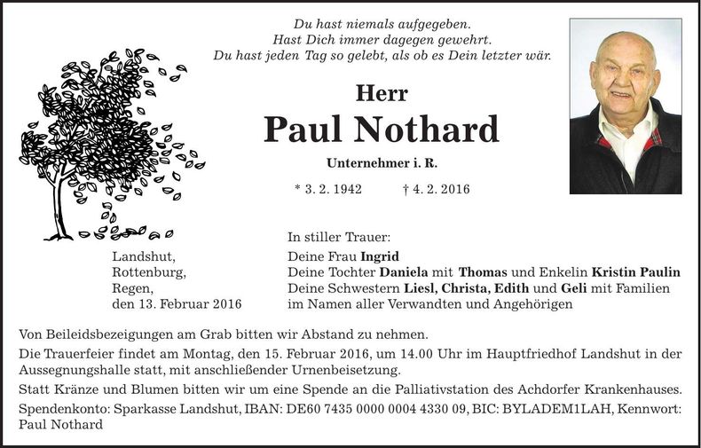Traueranzeige Paul Nothard