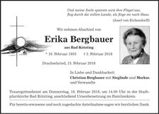 Traueranzeige Erika Bergbauer