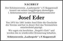 Traueranzeige Josef Eder