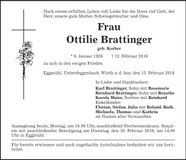 Traueranzeige Ottilie Brattinger