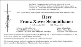 Traueranzeige Franz Xaver Schmidbauer