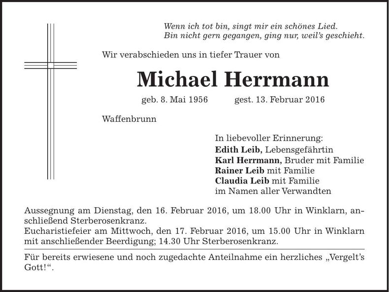 Traueranzeige Michael Herrmann