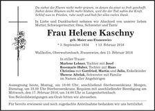 Traueranzeige Helene Kaschny