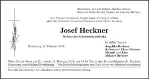 Traueranzeige Josef Heckner