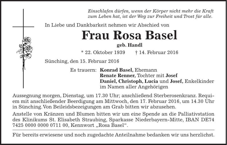 Traueranzeige Rosa Basel