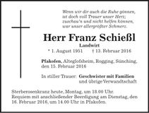 Traueranzeige Franz Schießl