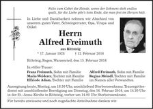 Traueranzeige Alfred Freimuth
