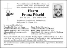 Traueranzeige Franz Pöschl