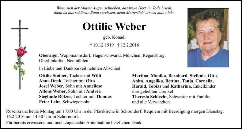 Traueranzeige Ottilie Weber
