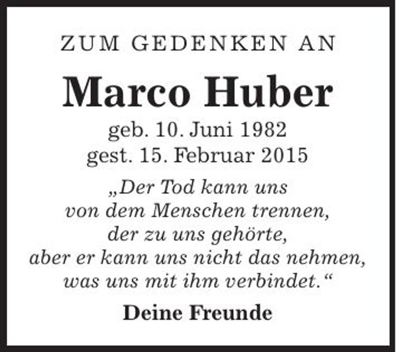 Traueranzeige Marco Huber