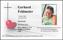 Traueranzeige Gerhard Feldmeier