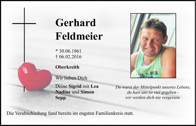 Traueranzeige Gerhard Feldmeier