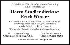 Traueranzeige Erich Winner