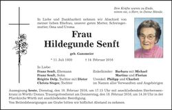 Traueranzeige Hildegunde Senft