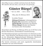 Traueranzeige Günter Brügel