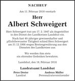 Traueranzeige Albert Schweigert