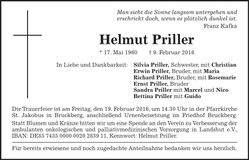 Traueranzeige Helmut Priller