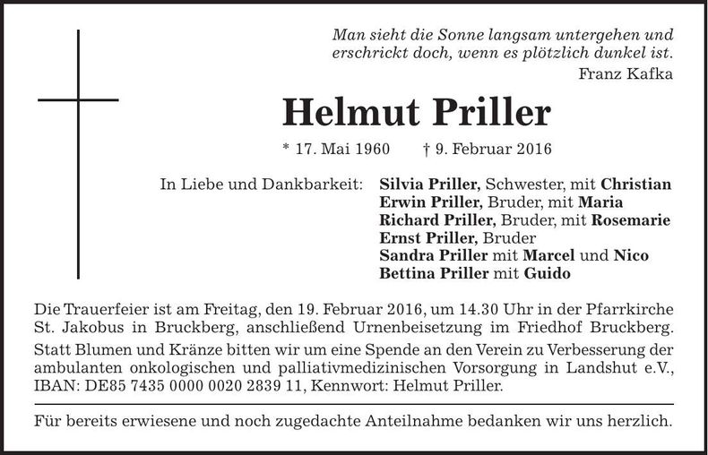 Traueranzeige Helmut Priller