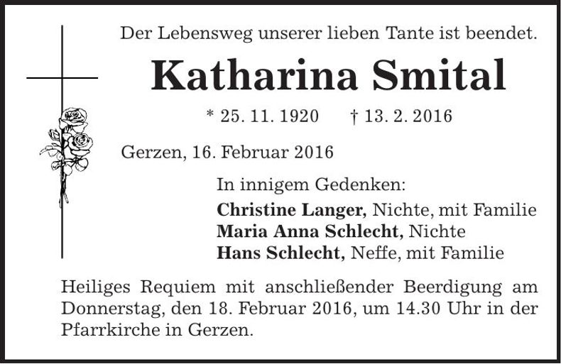 Traueranzeige Katharina Smital