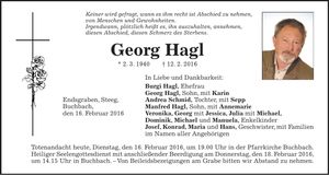 Traueranzeige Georg Hagl