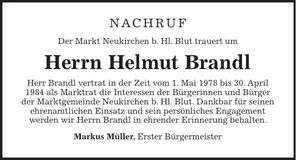 Traueranzeige Helmut Brandl
