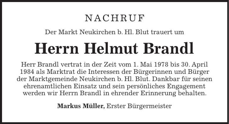Traueranzeige Helmut Brandl
