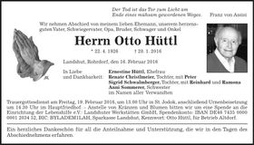 Traueranzeige Otto Hüttl