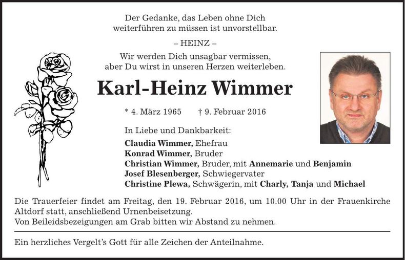 Traueranzeige Karl-Heinz Wimmer