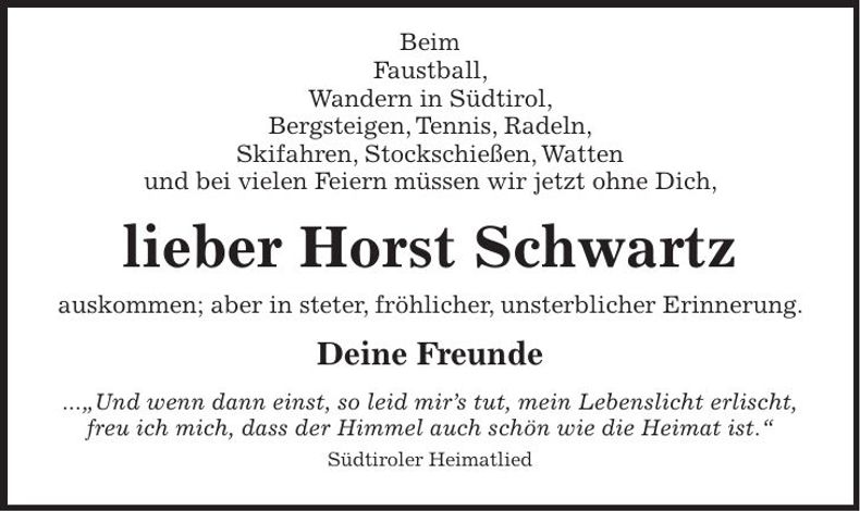 Traueranzeige Horst Schwartz